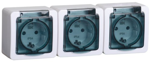 Розетка с заземлением накладная IEK Гермес Plus РСб23-3-ГПБд 3-м. крышка шторки IP54 дымчатый картинка